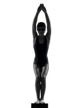one caucasian woman competion swimmer in silhouette studio isolated on white background