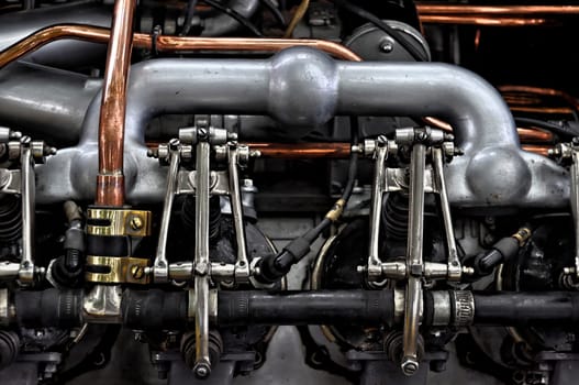 A vintage car engine closeup
