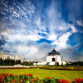 chiang kai shek memorial hall in taiwan with nice sakura flower