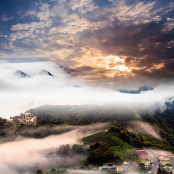 Sunset with nice mountains view for adv or others purpose use