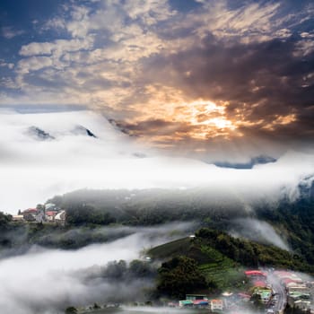 Sunset with nice mountains view for adv or others purpose use