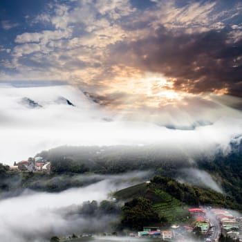 Sunset with nice mountains view for adv or others purpose use
