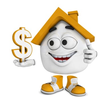 Small 3D House Orange - Dollar Symbol