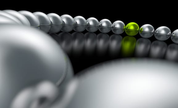 Silver and green on black - 3D ball focus 3