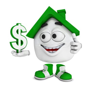 Small 3D House Green - Dollar Icon