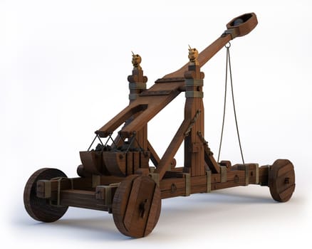 An ancient Norman Catapult isolated on a white background. Clipping path is included.