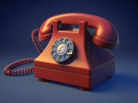Photo of a retro rotary phone on a blue backdrop.