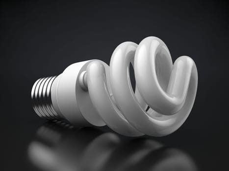 Energy efficient light bulb on reflective surface.