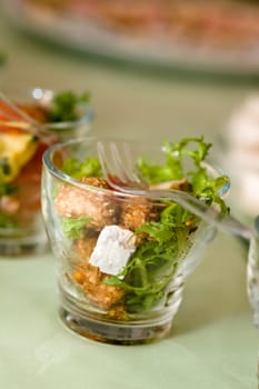 Sesame chicken with cheese and salad
