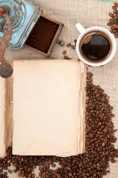 Old book with coffee