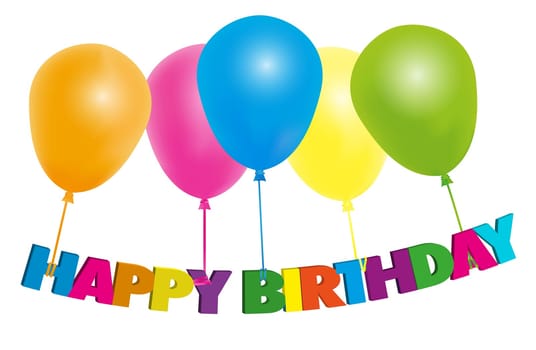 Happy Birthday Card- Color Balloons With Sign - Isolated on White