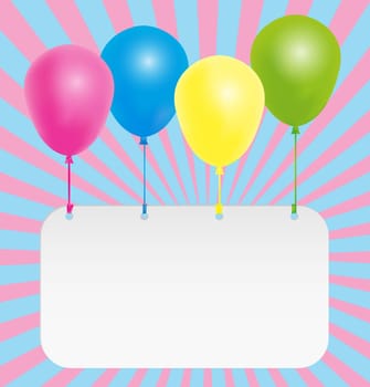 Happy Birthday Card- Color Balloons With Signboard With Copyspace