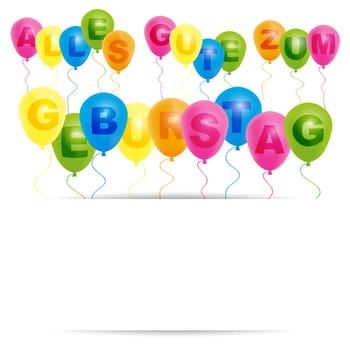 Happy Birthday Card- Color Balloons With With Happy Birthday Sign - German version