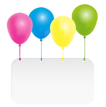 Happy Birthday Card- Color Balloons With Signboard With Copyspace - Isolated on White Background