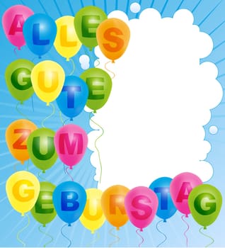 Happy Birthday Card- Color Balloons With With Happy Birthday Sign - German Version