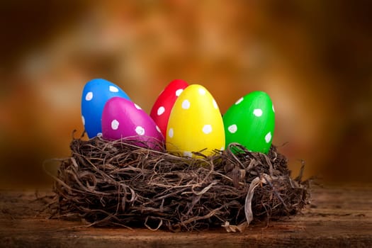 Colorful Easter eggs in the Easter basket