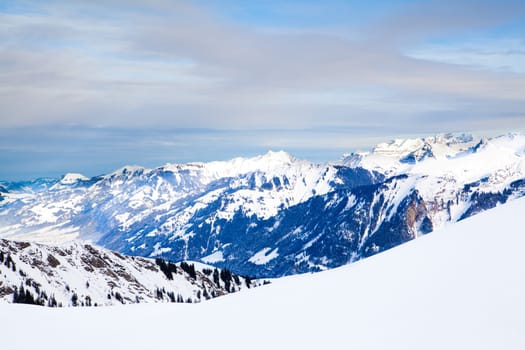 Landscape of the mountains covered with snow. Snowy Mountain.