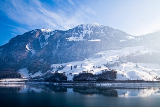 Landscape of the mountains covered with snow. Snowy Mountain.