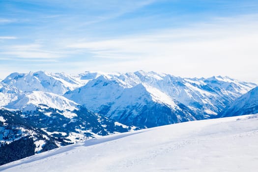 Landscape of the mountains covered with snow. Snowy Mountain.