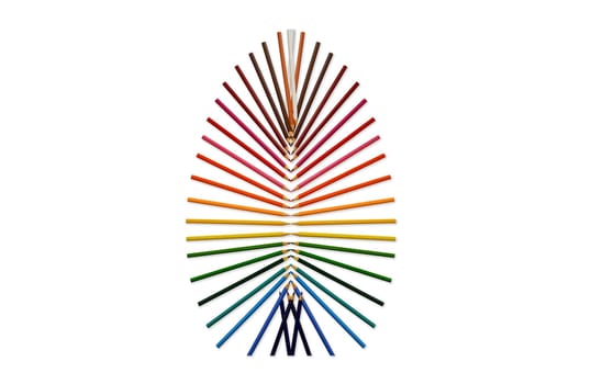 Pencils sorted by color form the shape of an egg