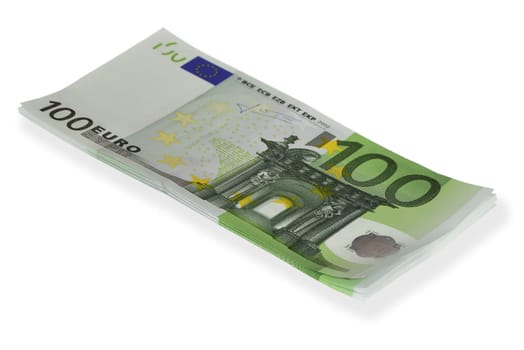 Stack of 100€ bills isolated on white