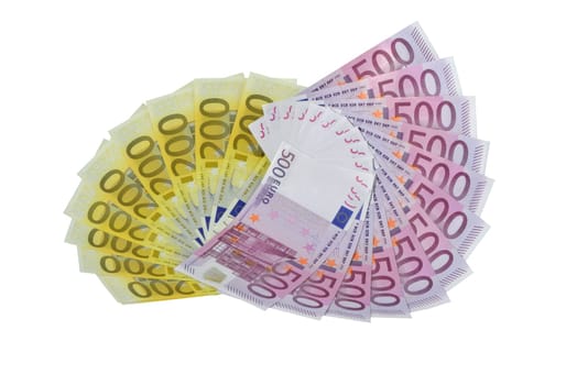 Fans of euro 200 and 500 banknotes