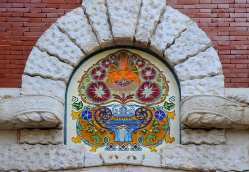 A Spanish decoration on the main entrance of a market in Barcelona