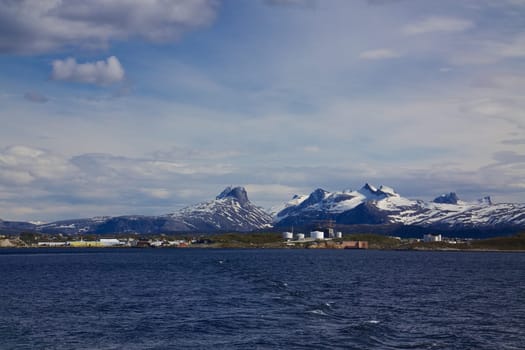 Scenic view of town Bodo in Norway from the sea