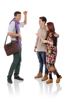 Three young people discussing about something fun