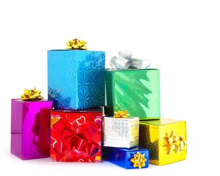 box gifts with satin bow isolated on white background
