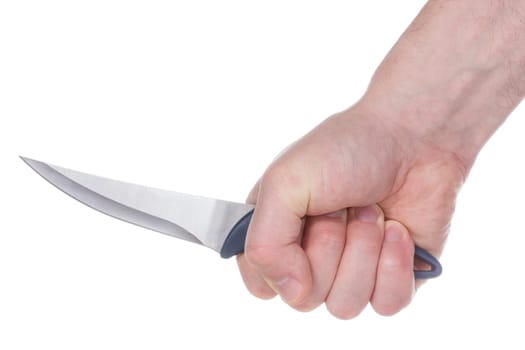 Knife in hand isolated on a white background