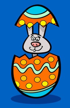 Cartoon Illustration of Funny Easter Bunny in Colored Eggshell of Easter Egg
