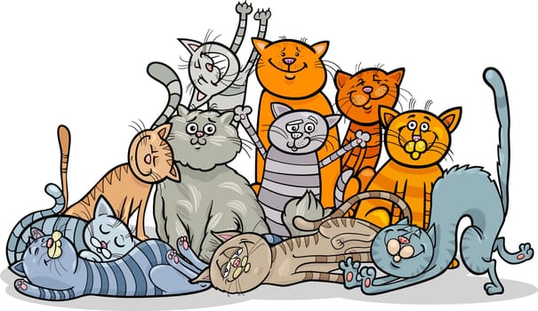 Cartoon Illustration of Happy Cats or Kittens Group