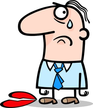 Cartoon Illustration of Sad Man with Broken Heart for Valentines Day