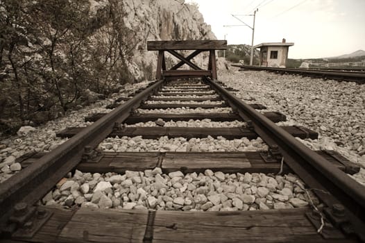 The end of the railroad. Toned image.