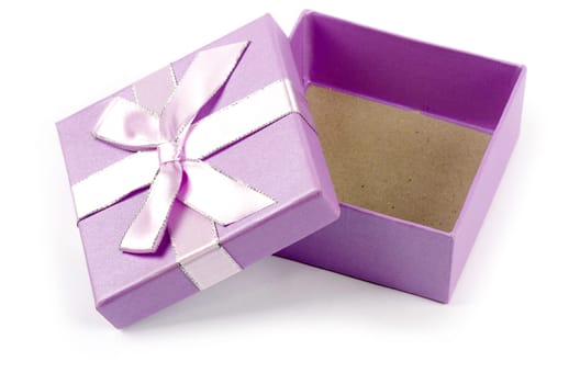 Christmas box gifts with satin bow isolated on white background