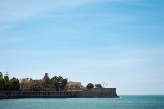 Beautiful coastline Cadiz view, blue sky and sea