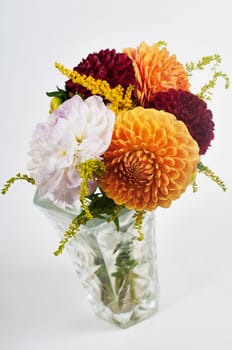 Bouquet of dahlias in vase, studio shooting