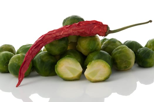 Fresh brussels sprout and dried red chile
