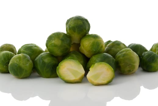 Fresh brussels sprout in a row