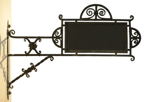 Old metal (store) sign with empty space for text, isolated on white.
