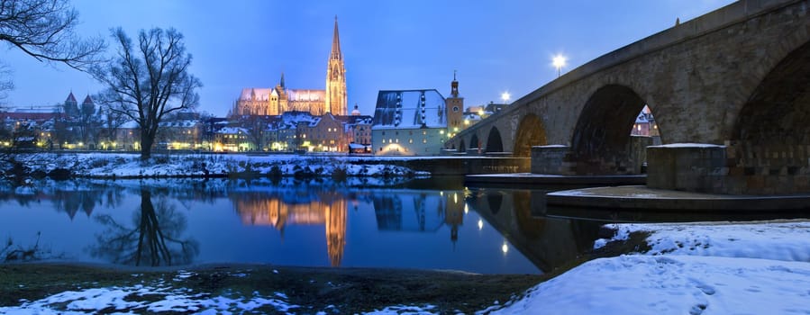 Panorama Regensburg Cathedral and Stone Bridge