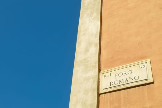 Foro Romano street sign detail, Rome, Italy