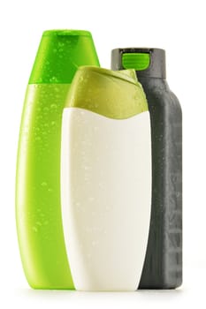 Composition with plastic bottles of body care and beauty products