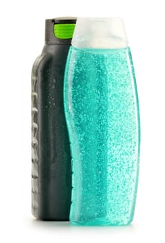Composition with plastic bottles of body care and beauty products
