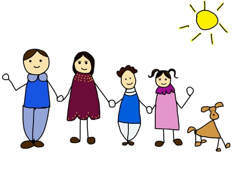 happy family holding hands and smiling