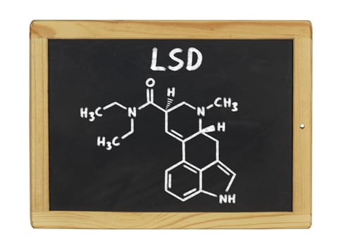 chemical structural formula of LSD on a slate