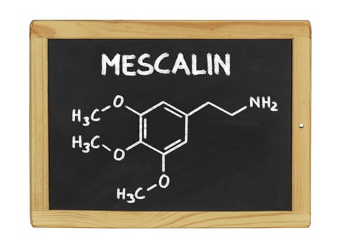 chemical structural formula of mescaline on a slate