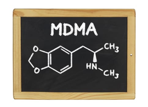 chemical structural formula of MDMA on a slate