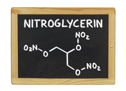 Chemical Structural Formula of Nitroglycerin on a Slate